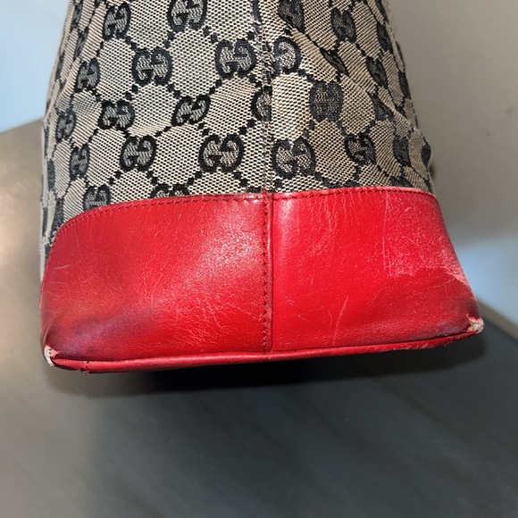 Gucci Bi-Color Tote Monogram GG Canvas Leather Tote Bag Beige Red from Japan - Picture 5 of 15